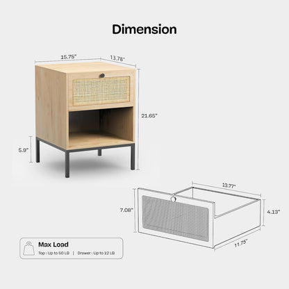 Natural Wood Nightstand Bedside Table Handmade Minimalist Style