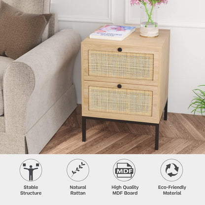 Natural Rattan Nightstand with Boho Charm