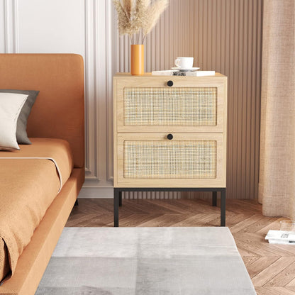 Natural Rattan Nightstand with Boho Charm
