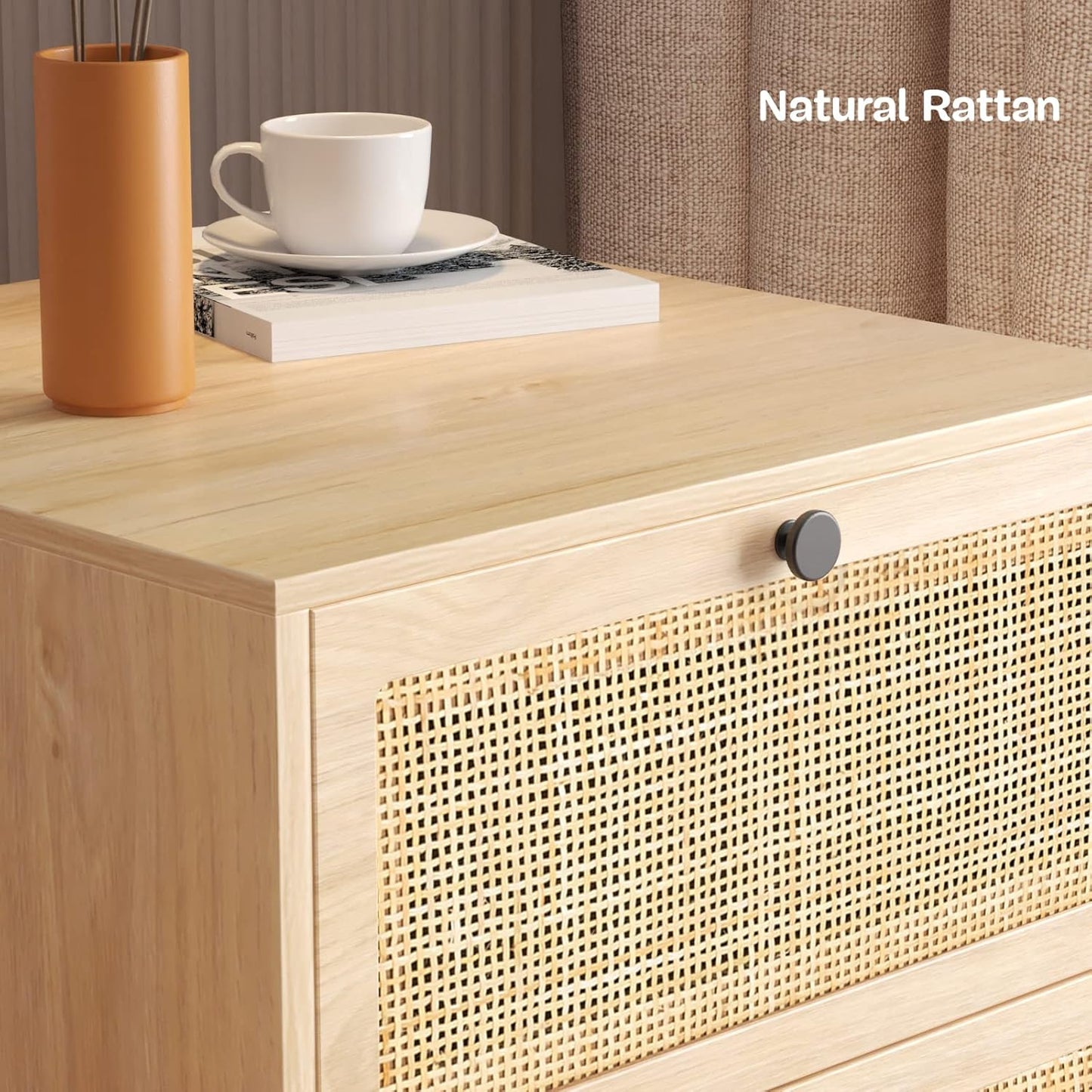 Natural Rattan Nightstand with Boho Charm