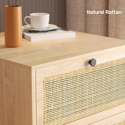 Natural Rattan Nightstand with Boho Charm
