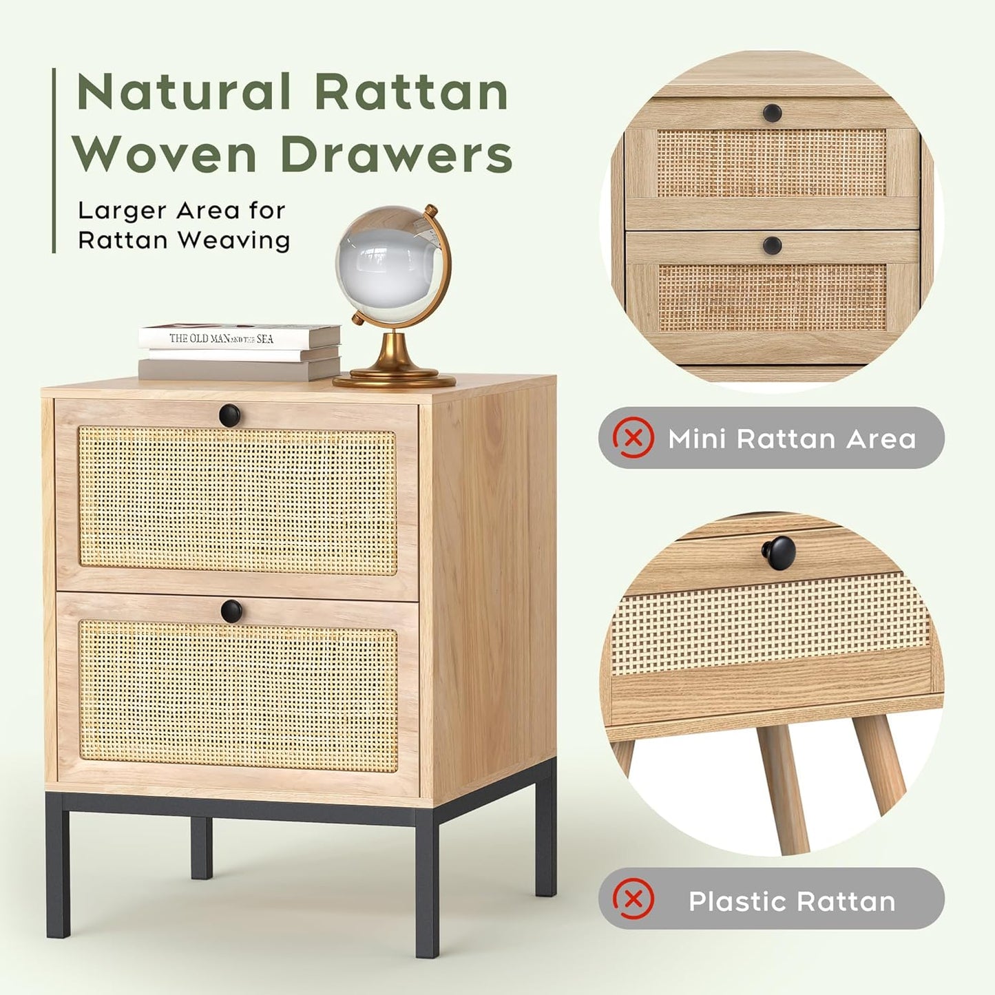 Natural Rattan Nightstand with Boho Charm