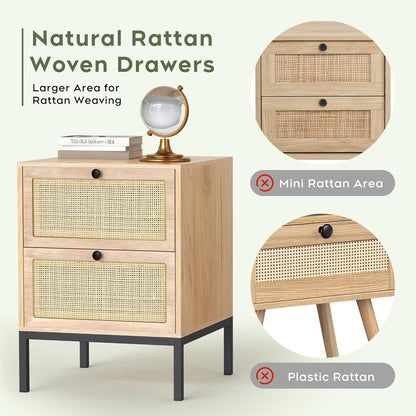 Natural Rattan Nightstand with Boho Charm