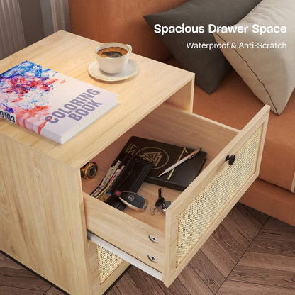 Natural Rattan Nightstand with Boho Charm
