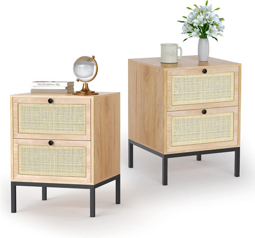 Natural Rattan Nightstand with Boho Charm